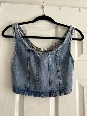 Ardene Denim Crop Tank Top - Light Blue Wash